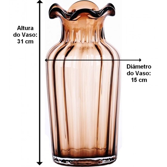 Vaso 31cm Altura Por 15cm De Diâmetro Em Vidro Marrom
